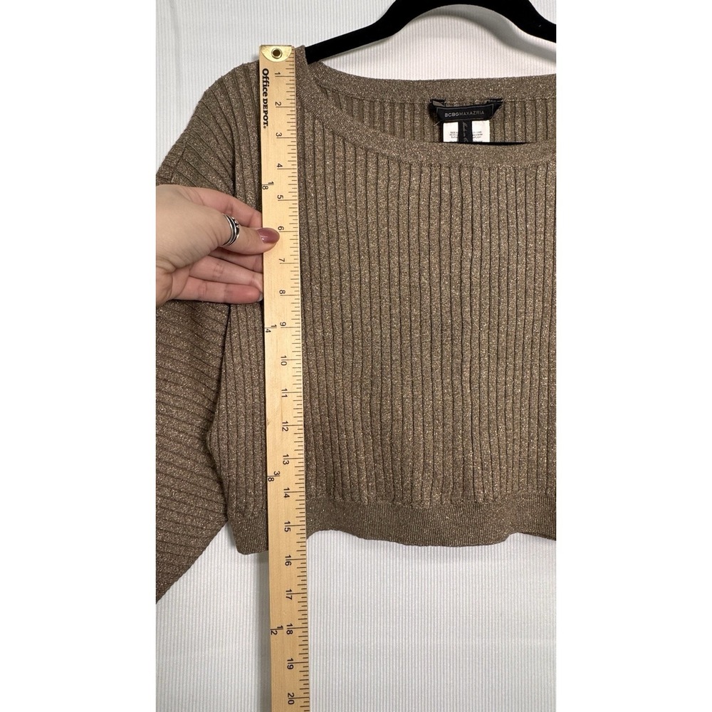 Gold Metallic‎ Cropped Sweater Women Medium Chic Dressy Top BCBG - Picture 5 of 8